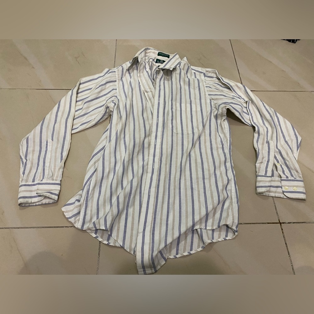 Surrey Men's Long Sleeve Button Up Shirt White with Blue Stripes Size 16 34/35
